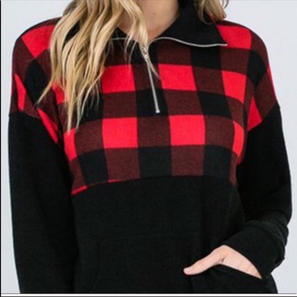 Plaid Front Half Zip Pullover - Picture 5 of 10